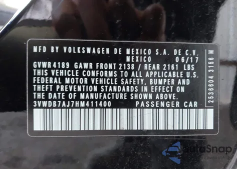 2017 Volkswagen Jetta 1.4T Se из США, поврежденный, VIN 3VWDB7AJ7HM411400